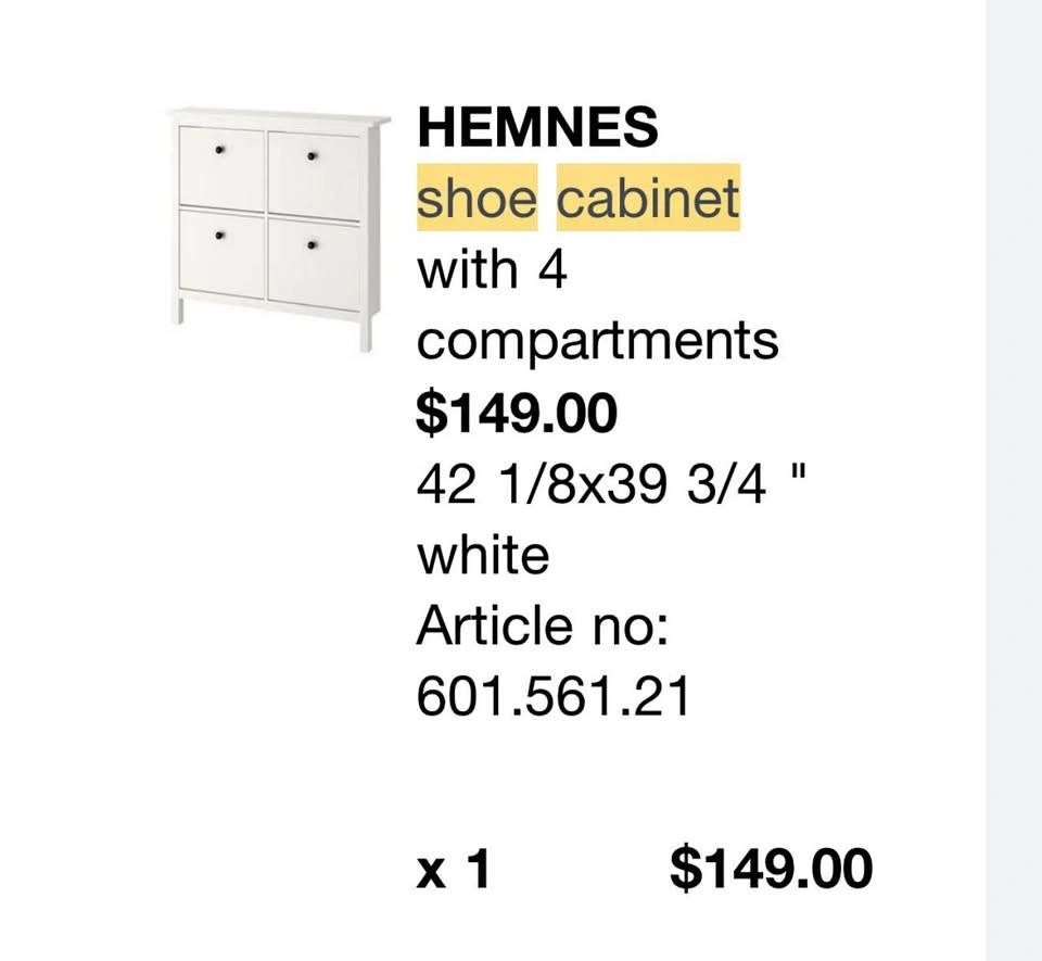 IKEA HEMNES Shoe Cabinet in White Entryway Console Storage - photo 2