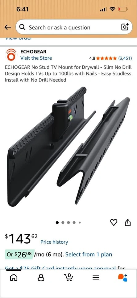 ECHOGEAR No Stud TV Mount for Drywall
