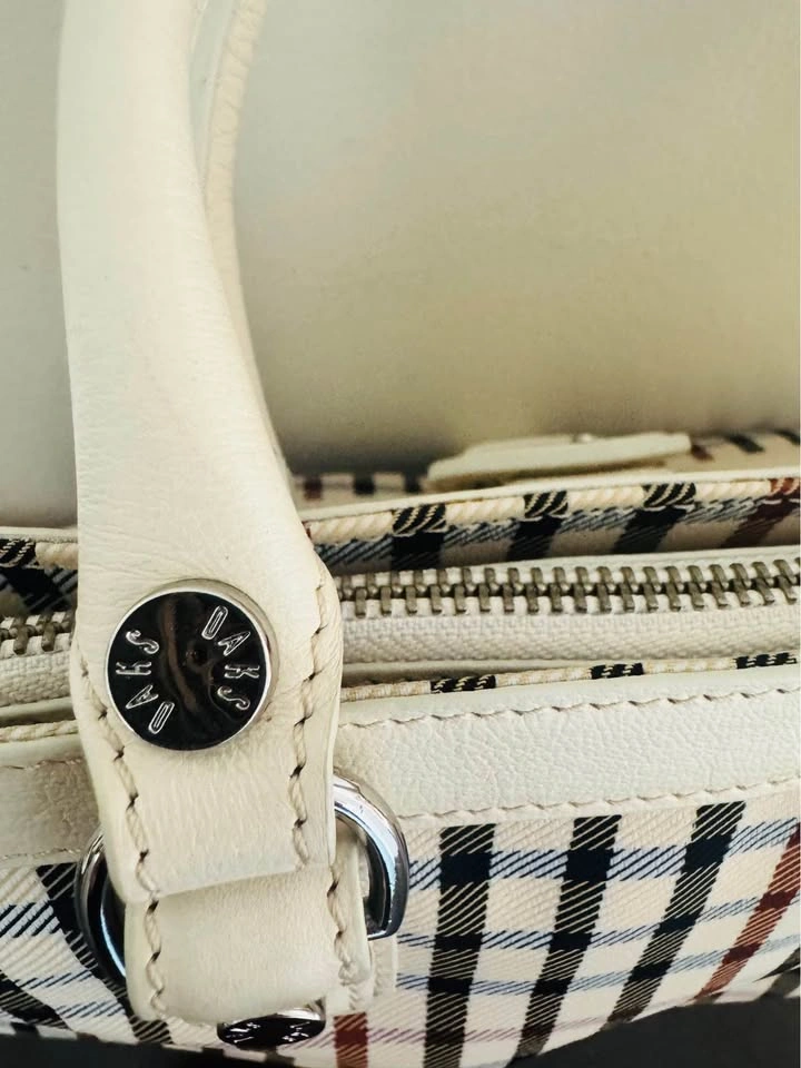 DAKS London Classic Plaid Tote Handbag with Cream Leather Trim - photo 4