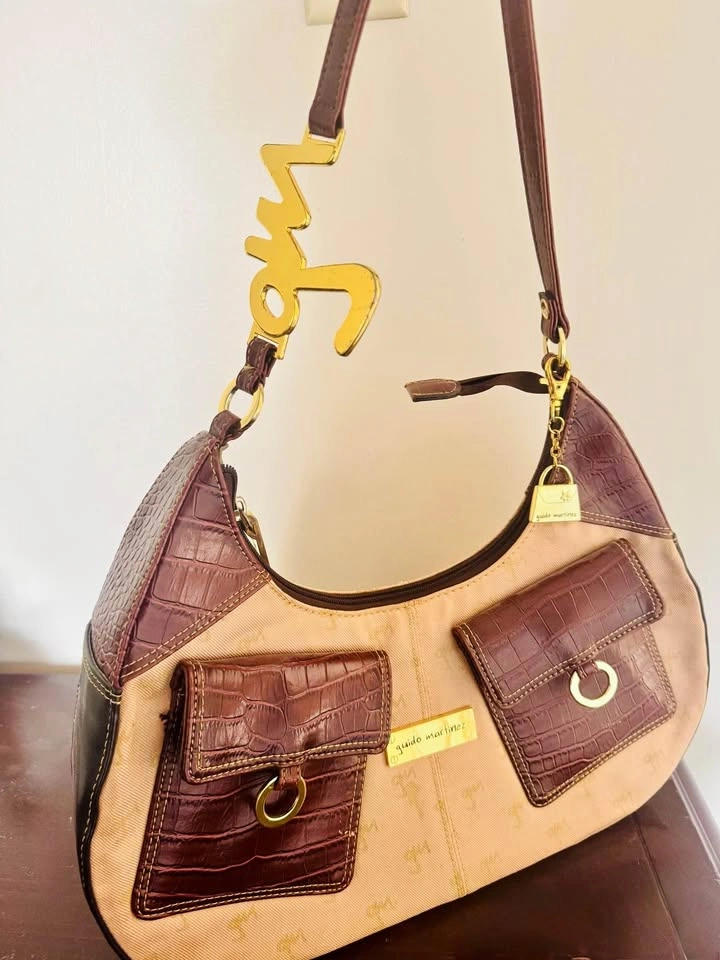 NWOT Guido Martinez Brown Croc-Accent Shoulder Bag