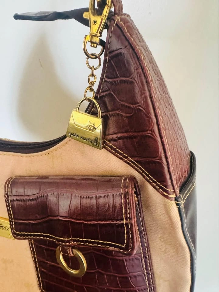 NWOT Guido Martinez Brown Croc-Accent Shoulder Bag - photo 4