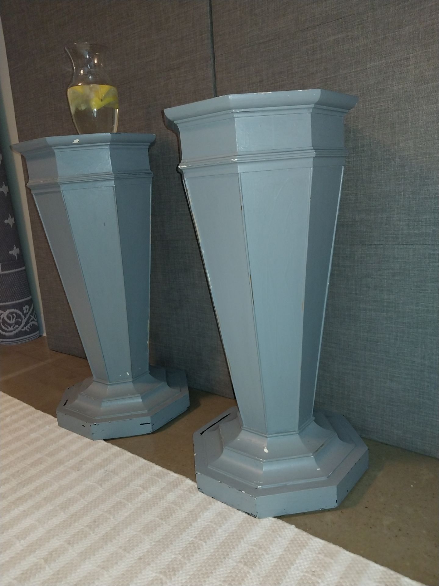 Matching Pair of Gray Decorative Pedestal Stands – 30" Tall