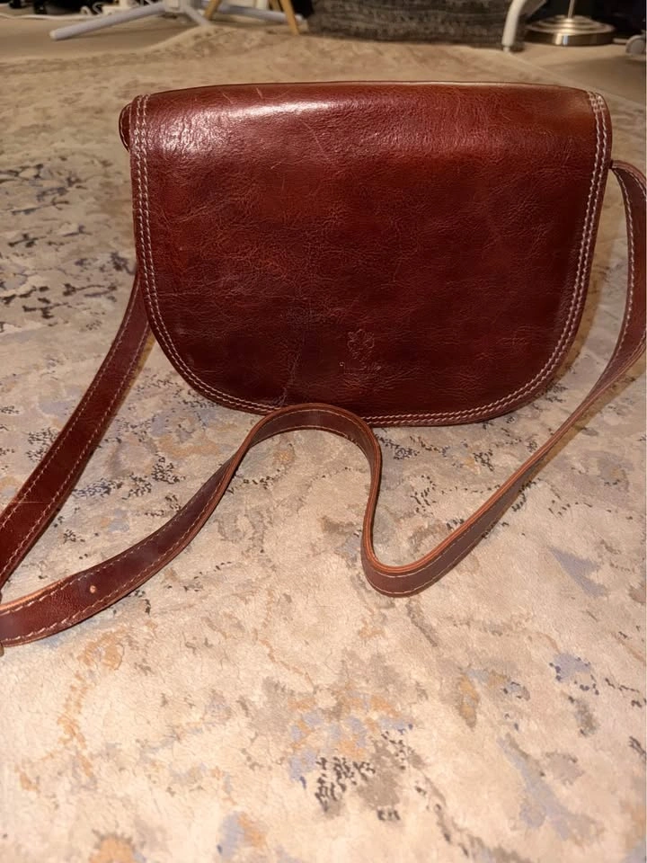 Vera Pelle Made in Italy Brown Leather Crossbody Bag