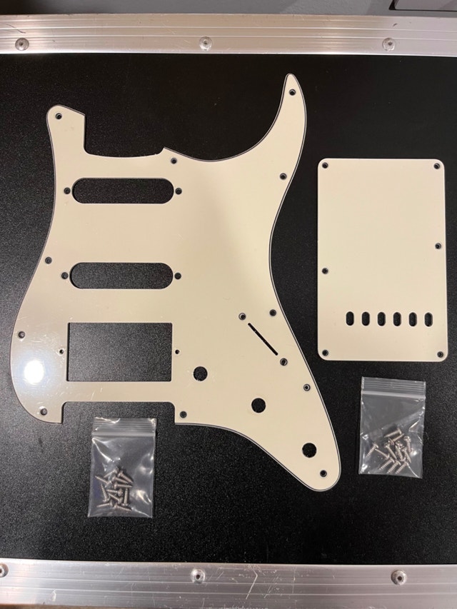 White Strat Pickguard and Backplate 11 hole, 3 ply, SSH