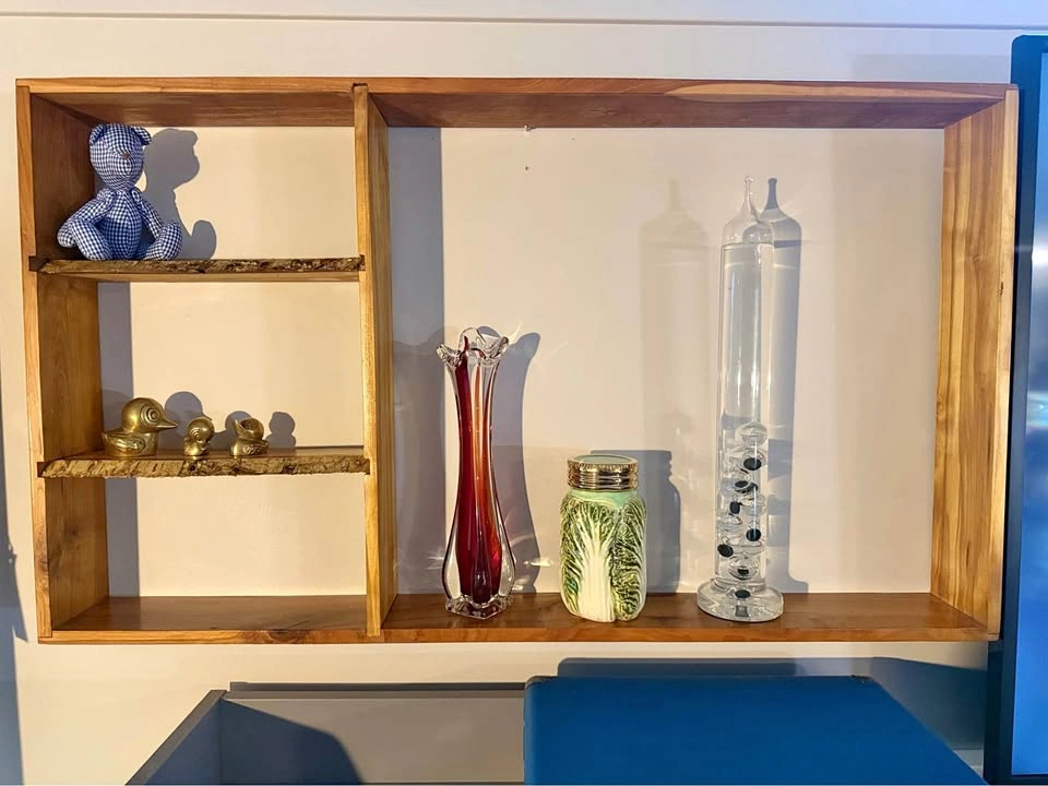 Vintage wooden shelf with raw edges