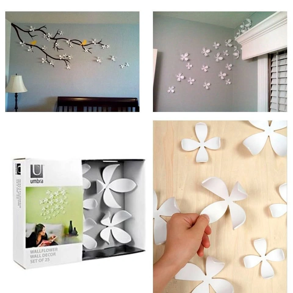 UMBRA 3D Magnetic Wall Flowers – White, pack of 25