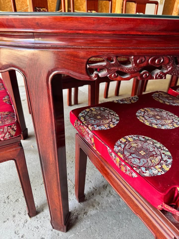 Chinese Rosewood Dining Table and 8 Chairs Set - photo 2