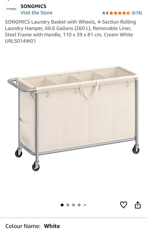 Large 4-Section Laundry Hamper Cream White *WHEELS NOT INCLUDED* - photo 4