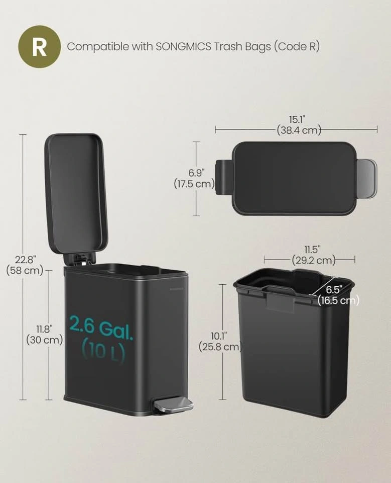 WHITE SONGMICS 2.6 Gallon (10L) Trash Can - photo 5