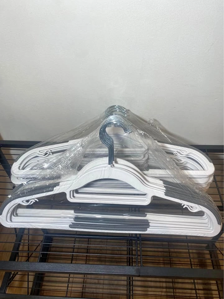 50 White + Gray Plastic Adult Sized Hangers