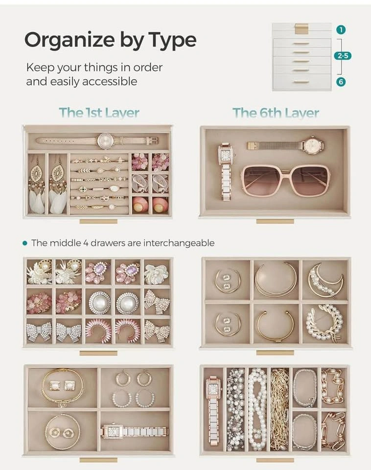 SONGMICS GISELLA Jewelry Box Organizer 6-Layer White Gold - photo 5