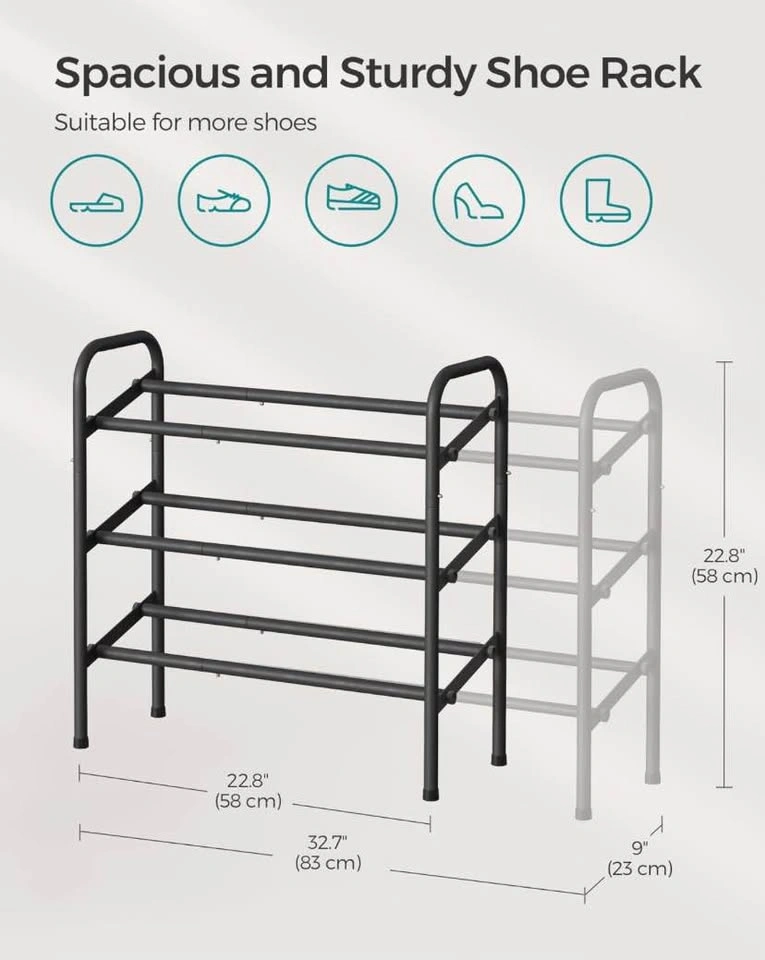 SONGMICS Black Expandable 3-Tier Shoe Rack - photo 3