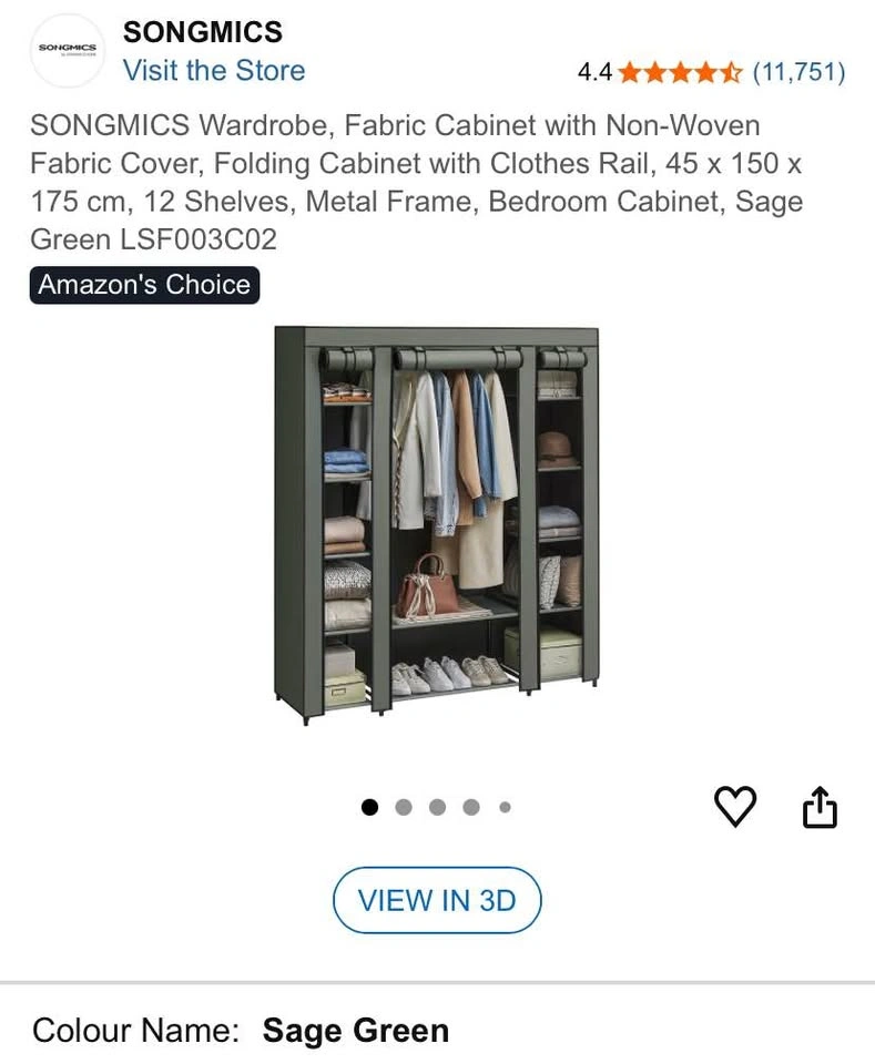 Portable Wardrobe Clothes Organizer Sage Green - Songmics - photo 2
