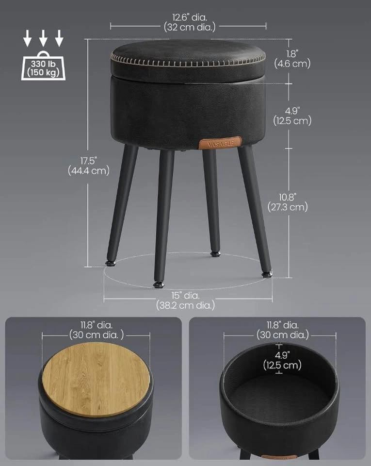 Black Vanity Stool | Brand New | Storage Ottoman - photo 3