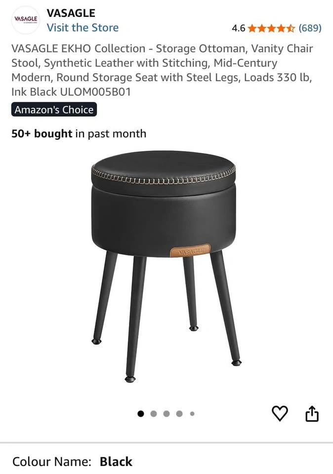 Black Vanity Stool | Brand New | Storage Ottoman - photo 5