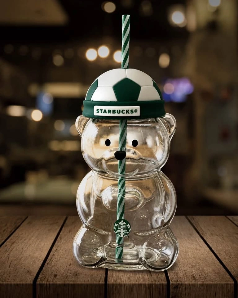 Starbucks Bearista Bear Straw Cup With Soccer Football Cap Lid 2