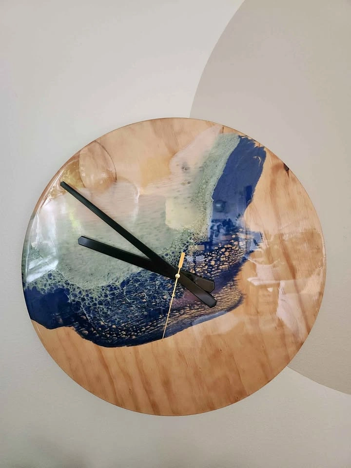 Handmade Resin and Wood Ocean Wall Clock
