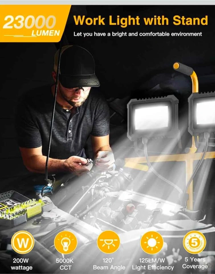 Set of Two JC-LGL 200W 23000 Lumen LED Work Lights with Stand - photo 2
