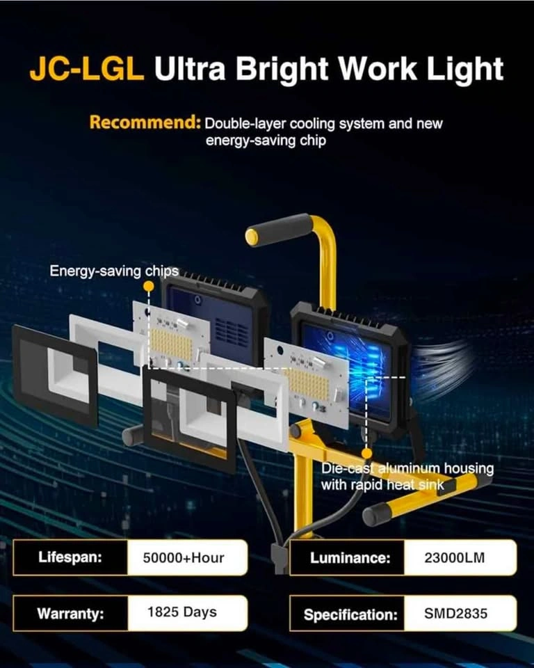 Set of Two JC-LGL 200W 23000 Lumen LED Work Lights with Stand - photo 3