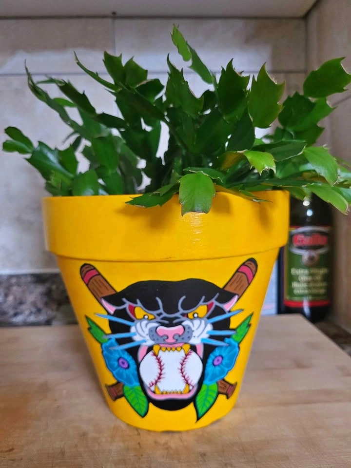 Hand Painted Panther Baseball Planter