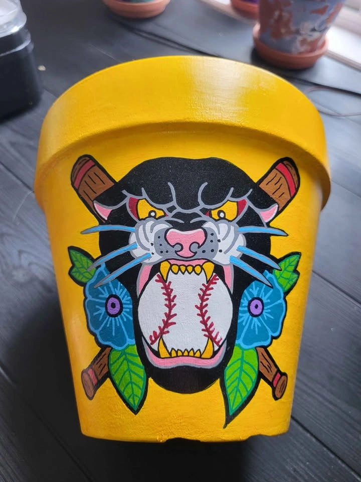 Hand Painted Panther Baseball Planter - photo 2