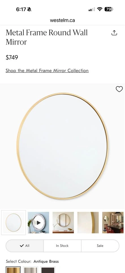 West Elm 48” Round Metal Frame Mirror – Like New - photo 2