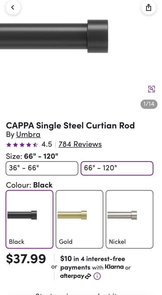 Umbra CAPPA Single Steel Curtain Rod Set (2 Rods) - photo 2