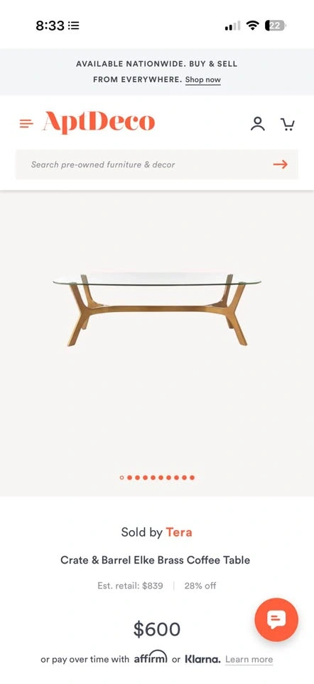 Crate & Barrel Elke Brass Style Coffee Table - photo 2