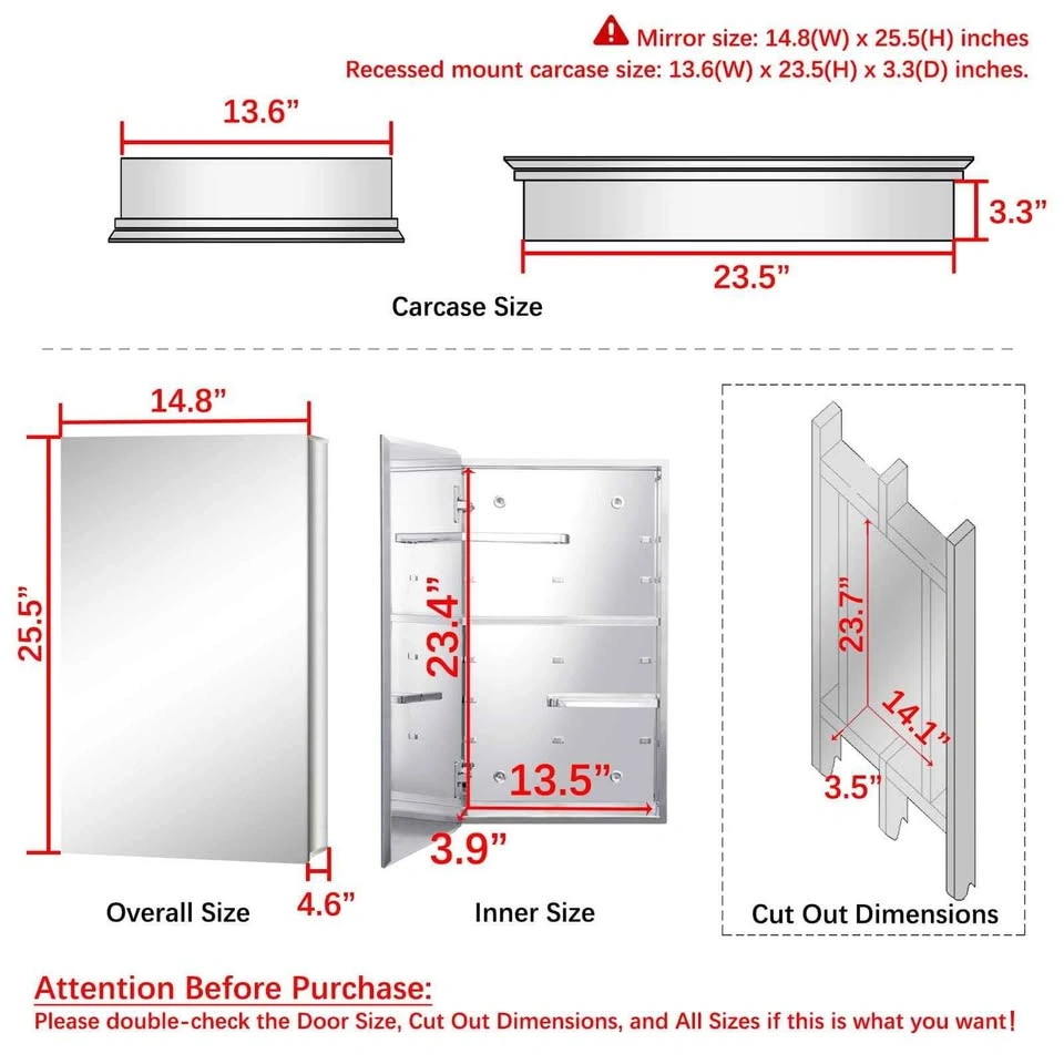 BRAND NEW - Fundin 14.8"x25.5" Stainless Steel Medicine Cabinet - photo 3