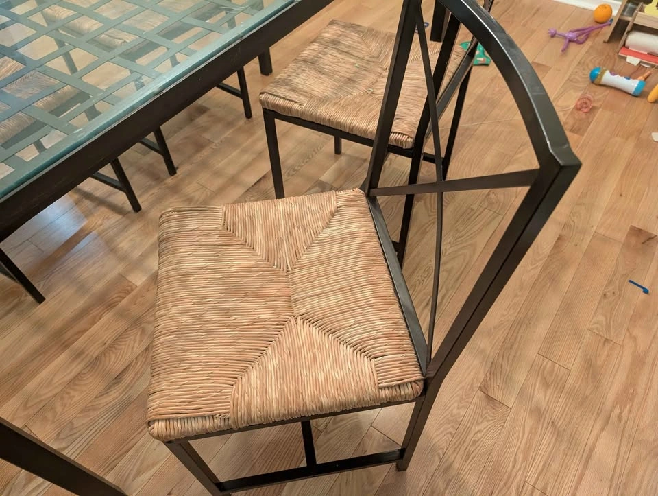 Glass Top Dining Table with 4 Woven Seat Chairs - photo 2