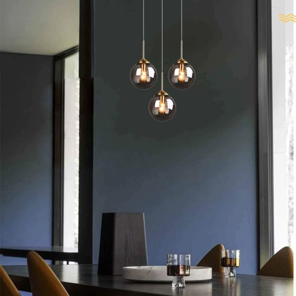 NEW 3 Light Modern Pendant Light Fixture Gold Glass Globe - photo 2