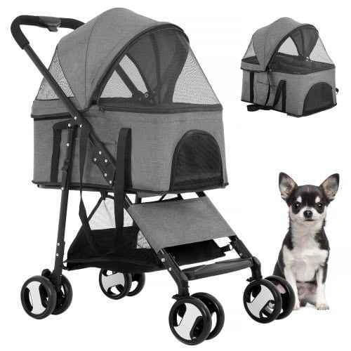 GREY 4 WHEELS PET STROLLER MULTI PURPOSE