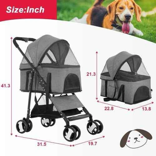 GREY 4 WHEELS PET STROLLER MULTI PURPOSE - photo 4