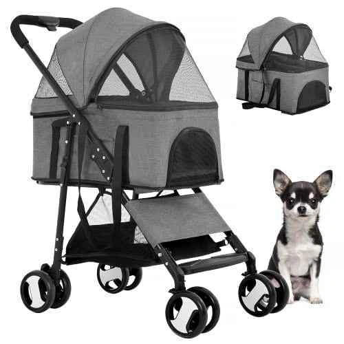 GREY 4 WHEELS PET STROLLER MULTI PURPOSE
