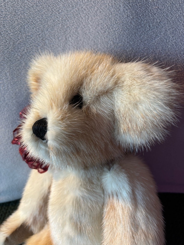 Real Palomino Mink Fur Teddy Bear Red Bow Hand - photo 4