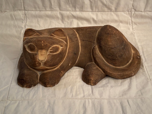 Hand-Carved Wooden Cat Sculpture