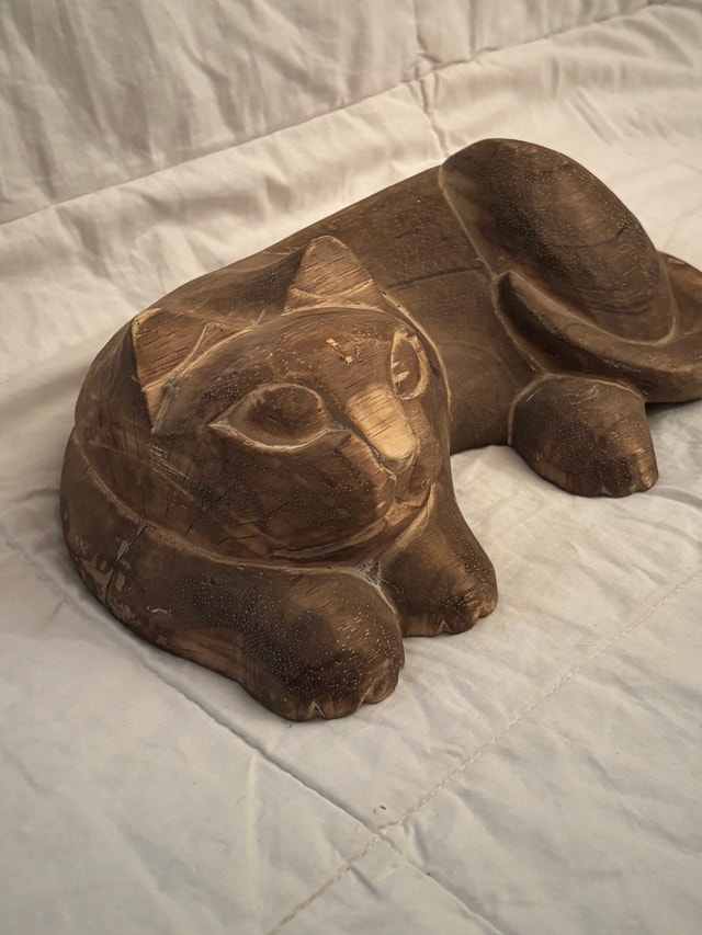 Hand-Carved Wooden Cat Sculpture - photo 2