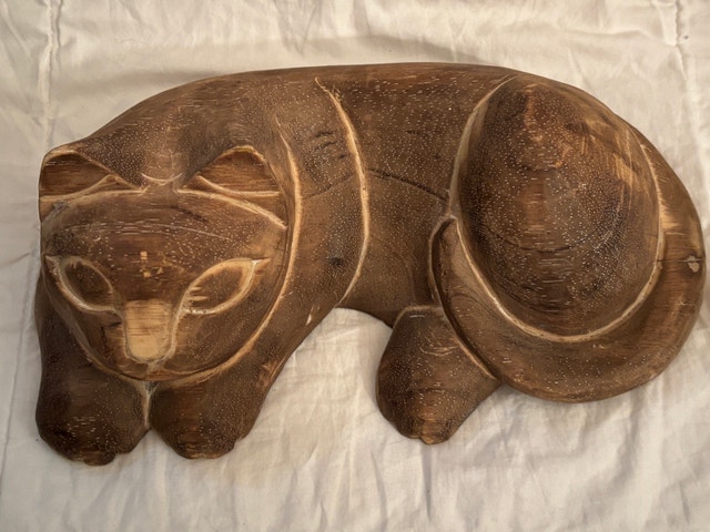 Hand-Carved Wooden Cat Sculpture - photo 3