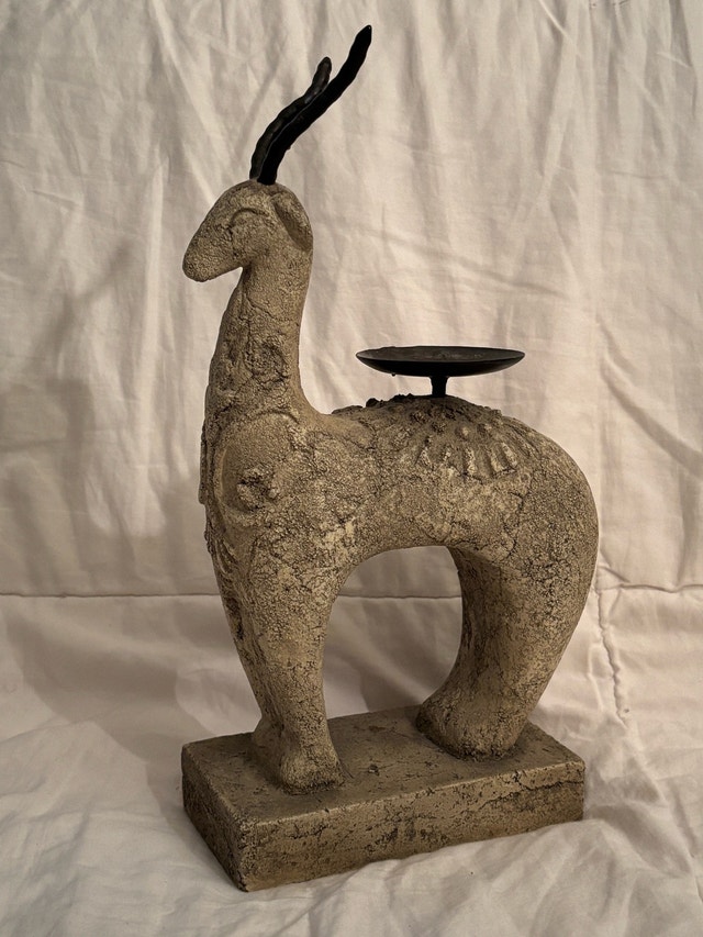 MT. PINATUBO VOLCANIC STONE CARVED ANTELOPE CANDLESTAND