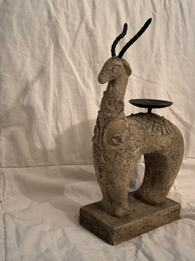 MT. PINATUBO VOLCANIC STONE CARVED ANTELOPE CANDLESTAND - photo 2