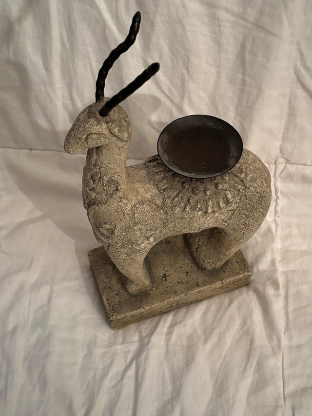 MT. PINATUBO VOLCANIC STONE CARVED ANTELOPE CANDLESTAND - photo 3