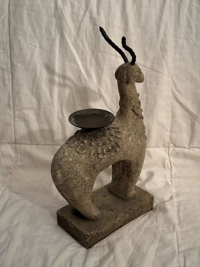 MT. PINATUBO VOLCANIC STONE CARVED ANTELOPE CANDLESTAND - photo 4