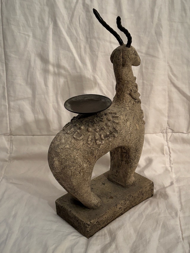 MT. PINATUBO VOLCANIC STONE CARVED ANTELOPE CANDLESTAND - photo 5