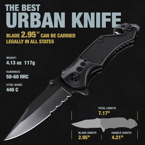 GOOD WORKER Legal Pocket Knife with 2.95” Serrated Blade