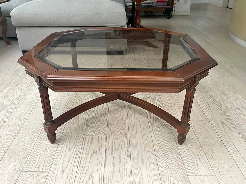 Glass Top Coffee Table With Solid Wood Frame thumbnail