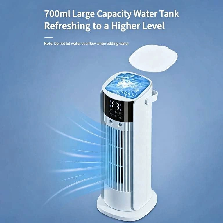 Portable Vertical Evaporative Air Cooler, 700ml Water Tank LED T
