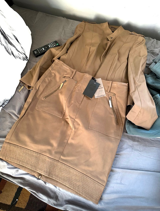 Femme F.M.M.E. Sandra Angelozzi Khaki Skirt and Jacket Set