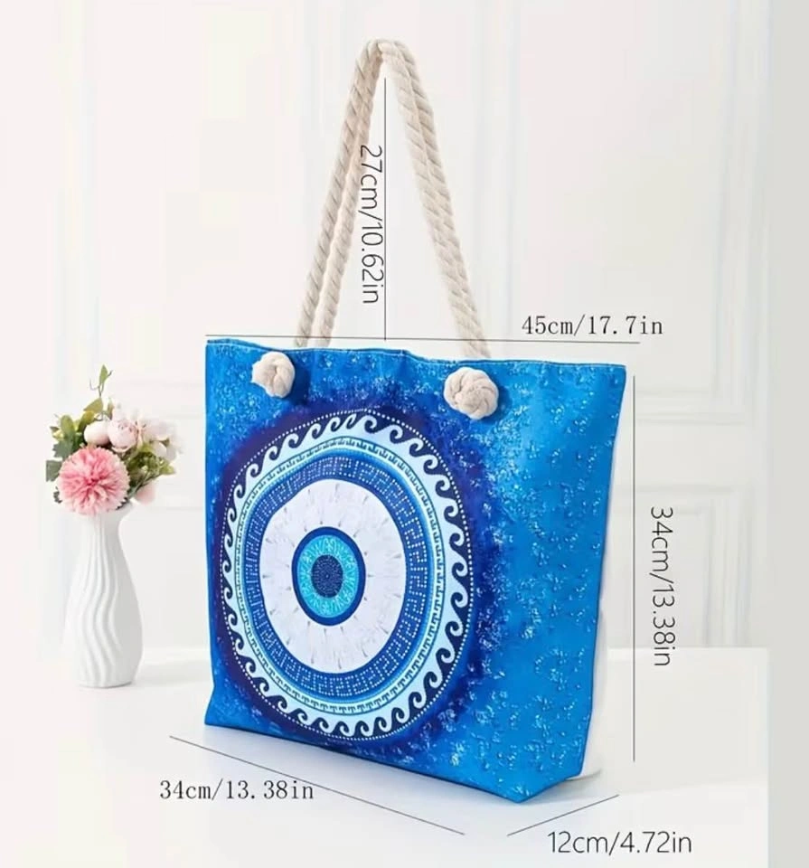 Blue Evil Eye Tote Bag Rope Handles - photo 3
