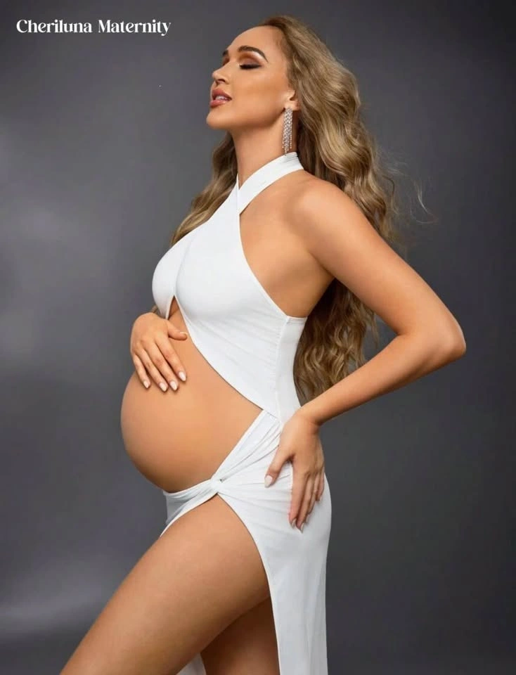 Cheriluna Maternity White Photoshoot Halter Gown Size S - photo 2