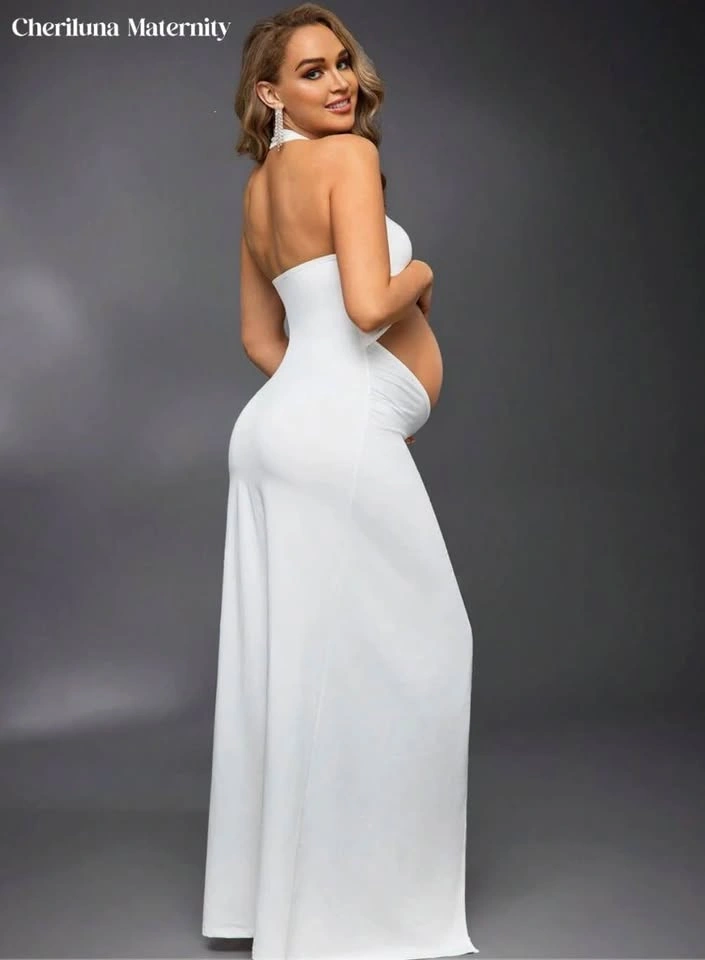 Cheriluna Maternity White Photoshoot Halter Gown Size S - photo 3